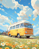 Retro yellow camper van cross stitch kit for beginners