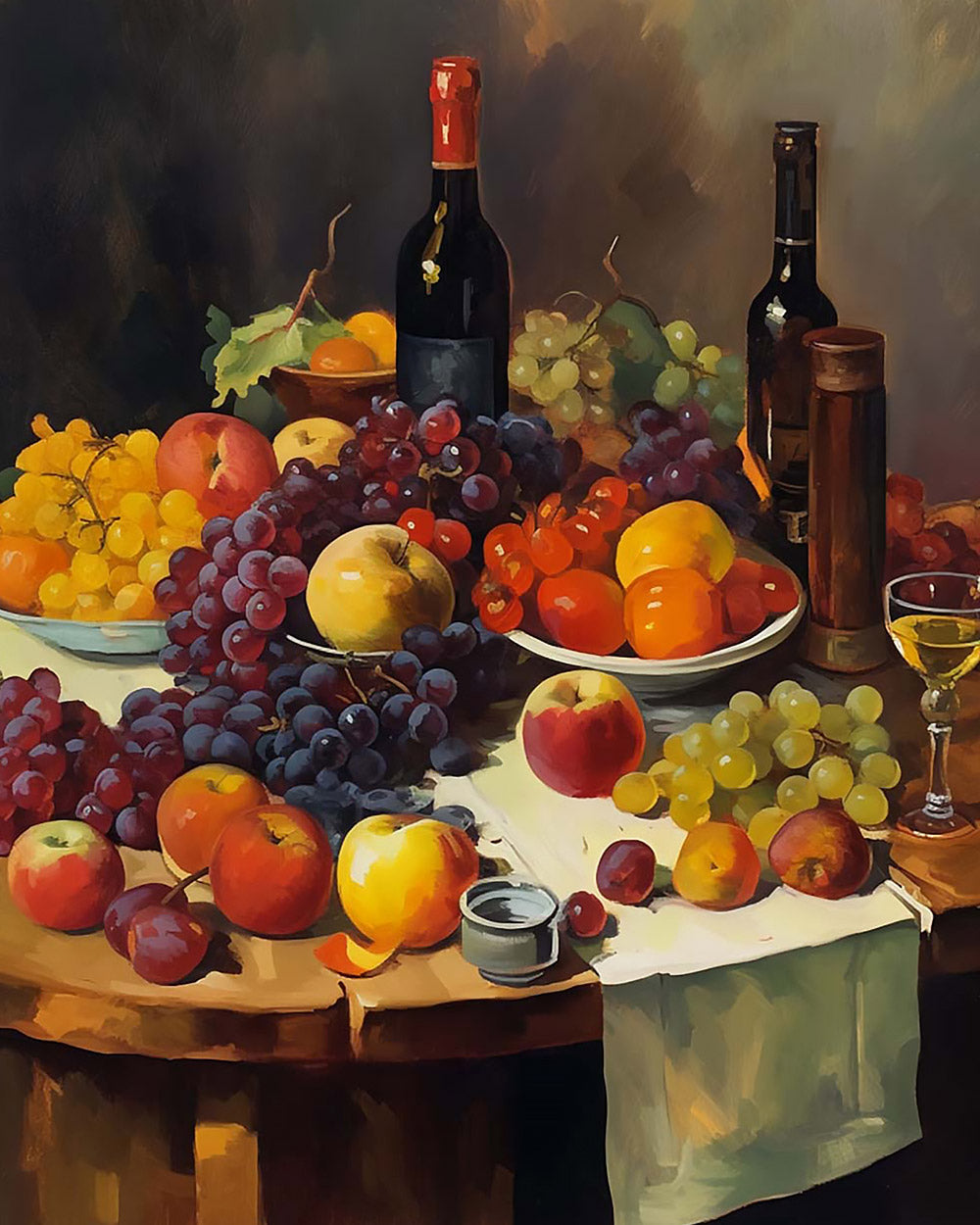 Rich dark fruit and wine still life cross stitch kit for beginners