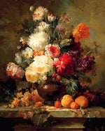 Rich floral still life with peaches cross stitch kit for beginners