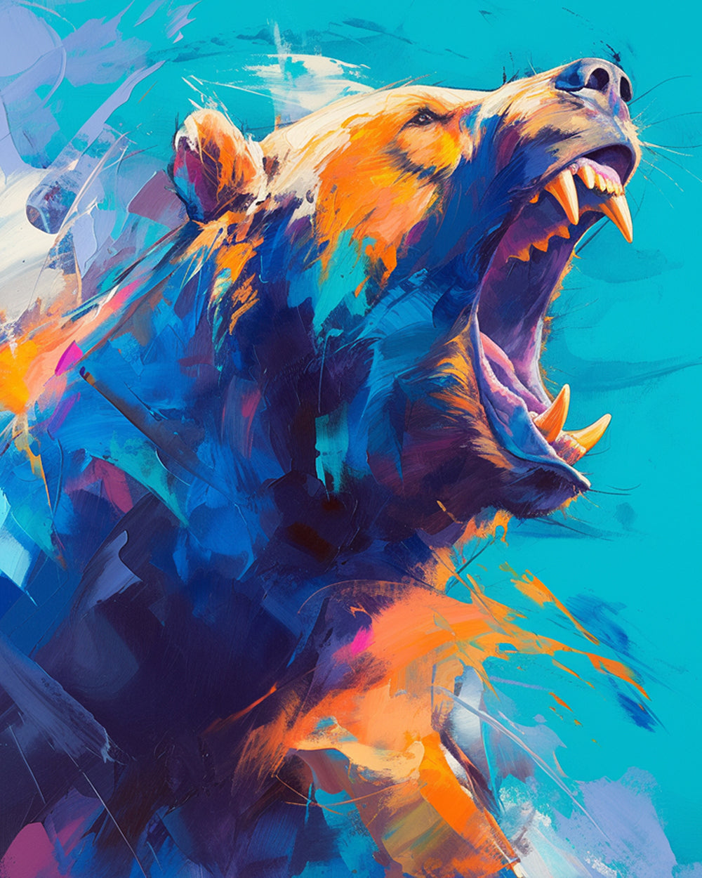 Roaring bear in abstract colours cross stitch kit for beginners