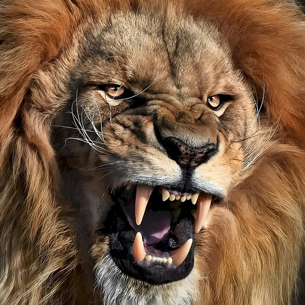 Roaring lion close-up cross stitch kit for beginners