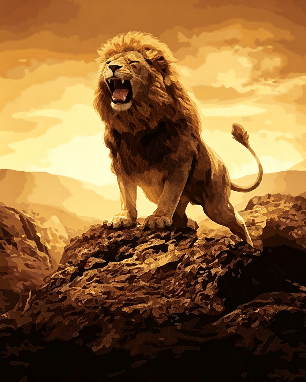 Roaring lion on rock cross stitch kit for beginners