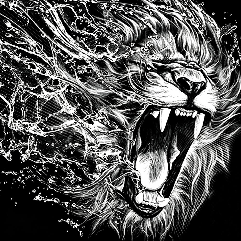 Roaring lion with water splash cross stitch kit for beginners