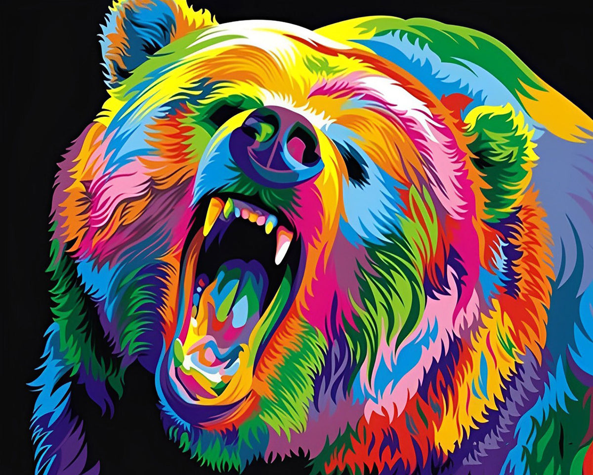 Roaring pop art rainbow bear cross stitch kit for beginners