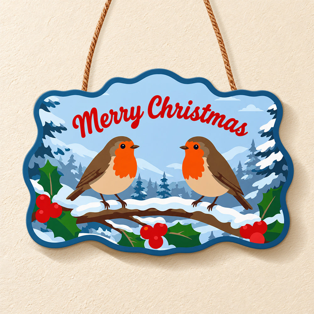 Robin birds merry christmas paint by numbers door hanger finished design