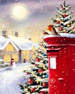Robin on a red post box cross stitch kit for beginners