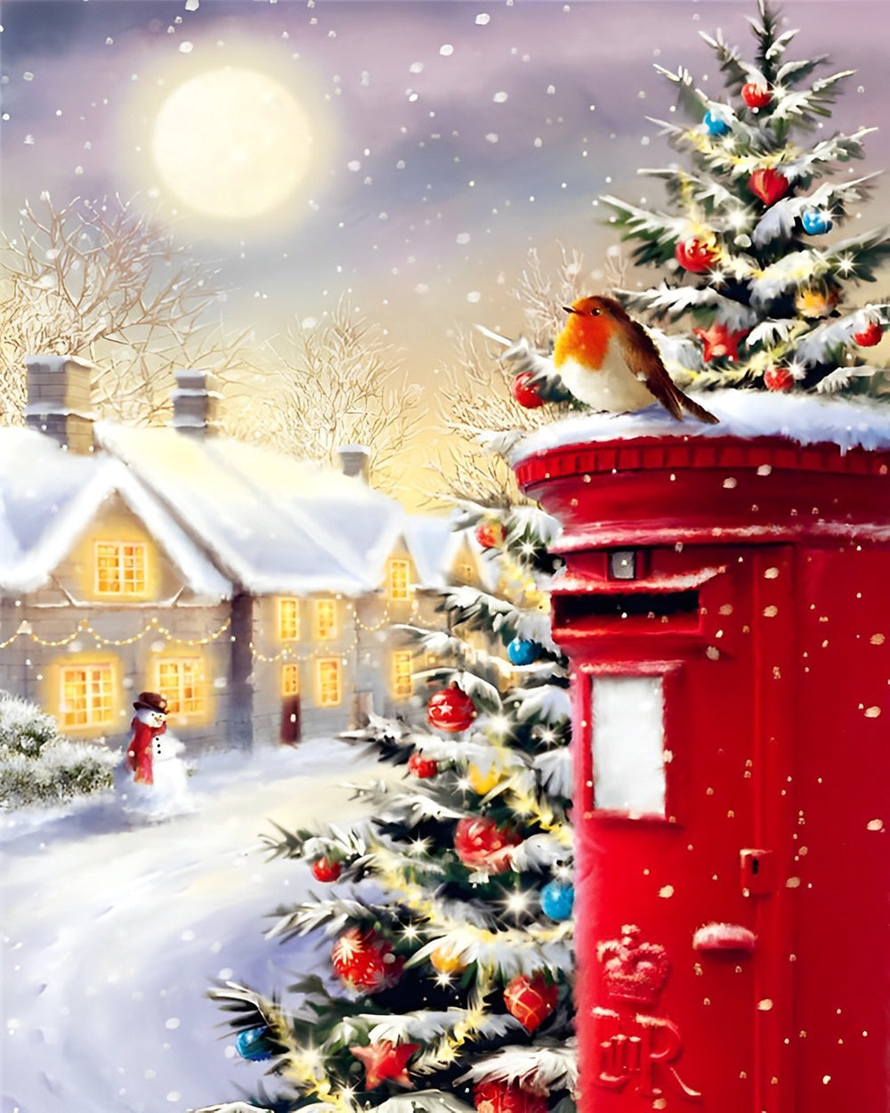 Robin on a red post box paint by numbers kit for beginners