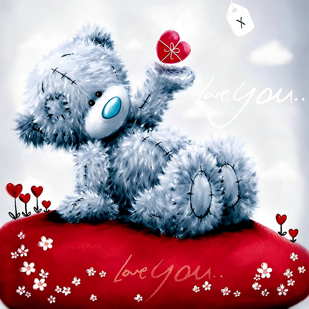 Romantic bear holding a red heart cross stitch kit for beginners