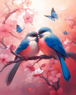 Romantic bluebirds and cherry blossom cross stitch kit for beginners