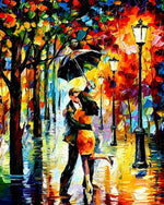 Romantic couple kissing in rain cross stitch kit for beginners
