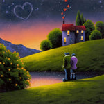 Romantic couple under a heart shaped sky cross stitch kit for beginners