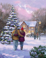 Romantic couple walking in the snow cross stitch kit for beginners