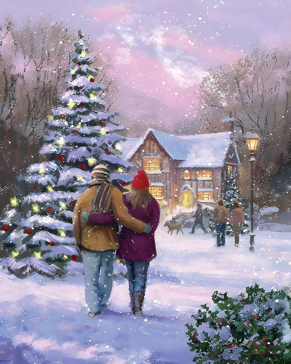 Romantic couple walking in the snow cross stitch kit for beginners