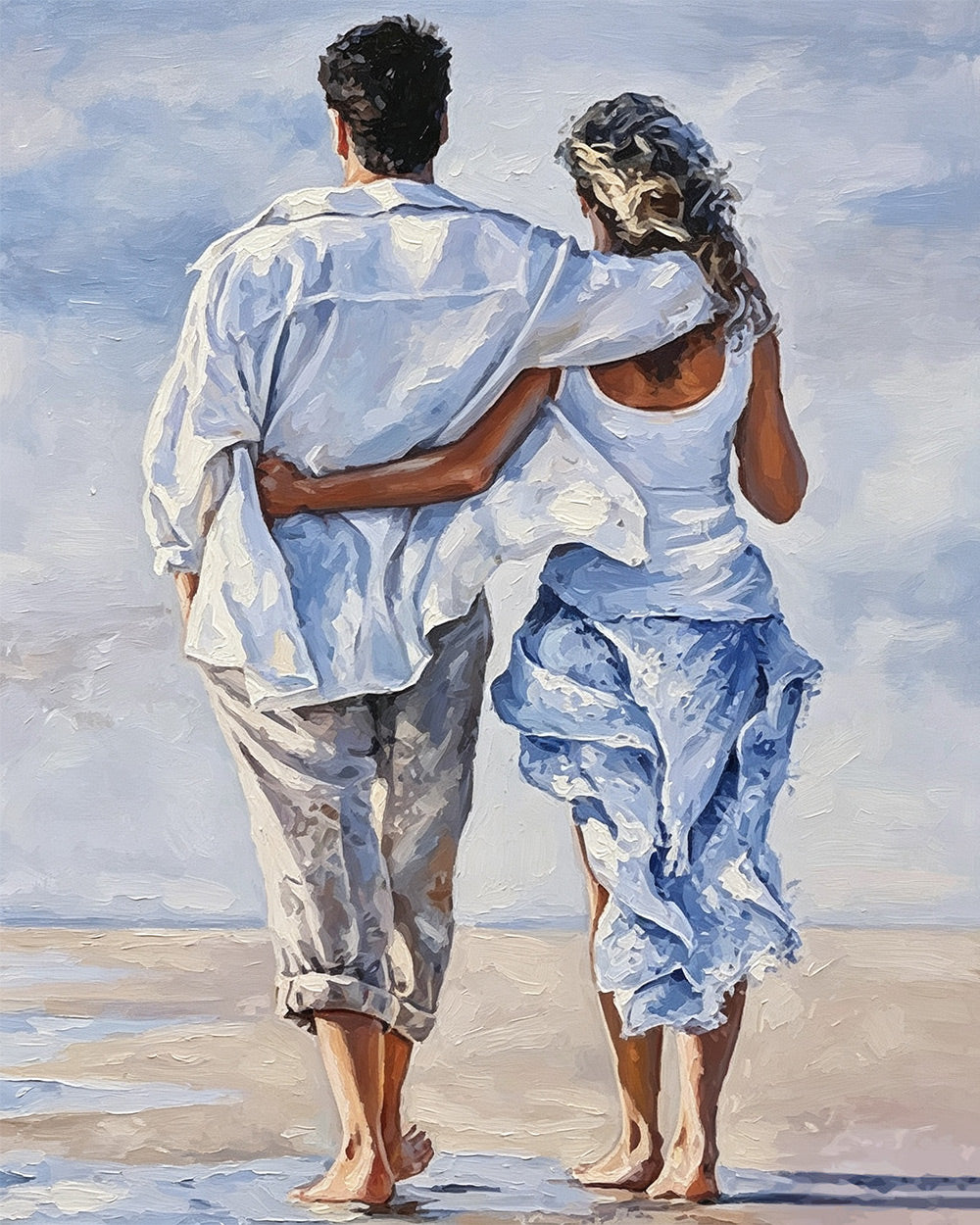 Romantic couple walking on the beach paint by numbers kit for beginners