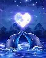 Romantic dolphins and heart moon cross stitch kit for beginners