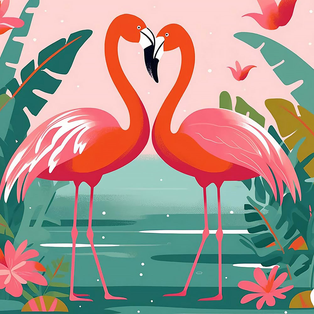 Romantic pair of flamingos cross stitch kit for beginners