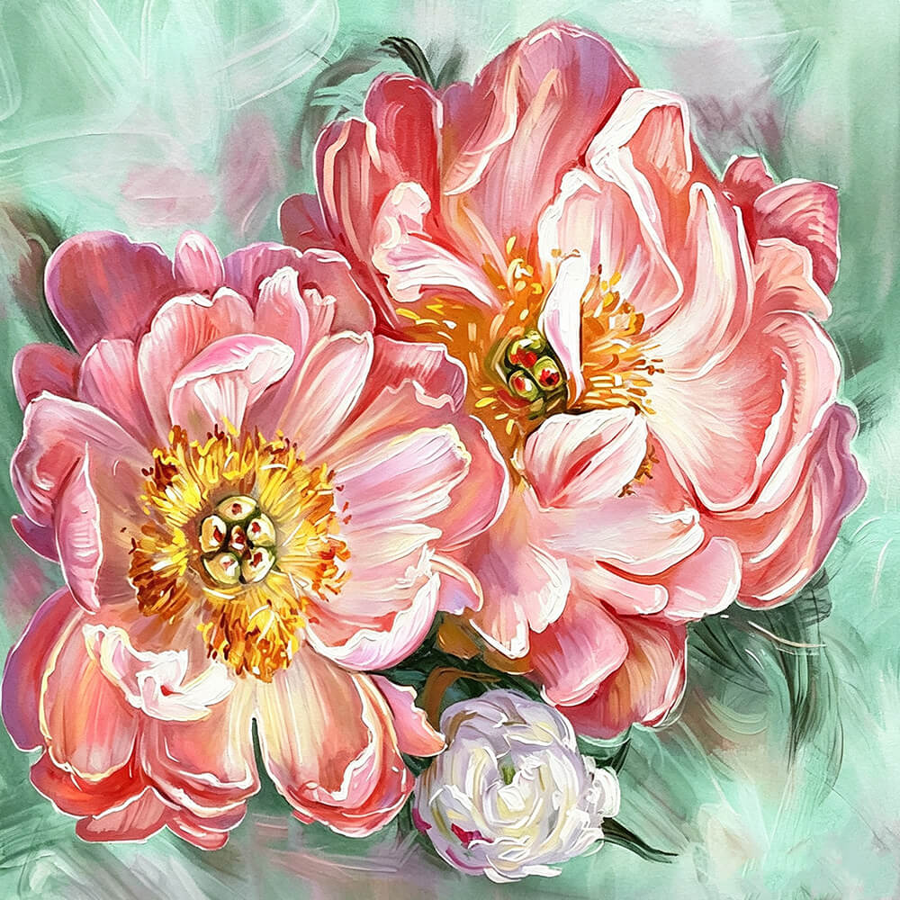 Romantic pink peonies cross stitch kit for beginners