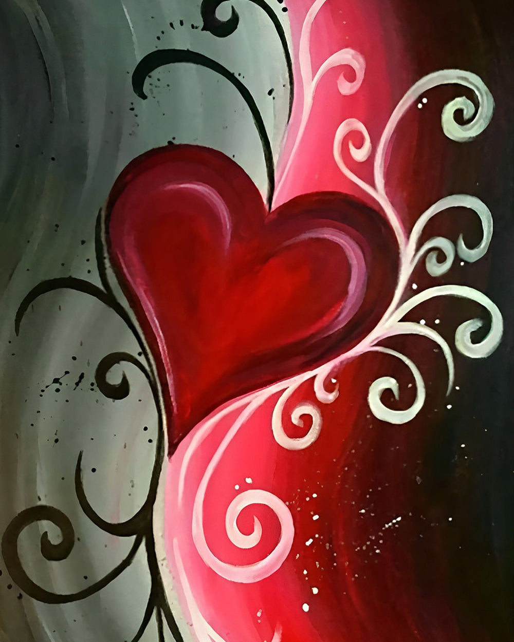 Romantic red heart and swirls paint by numbers kit for beginners