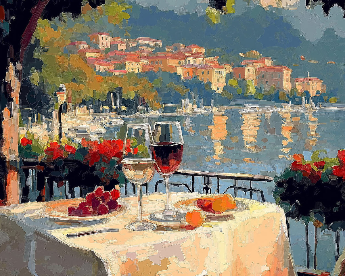 Romantic seaside dining cross stitch kit for beginners