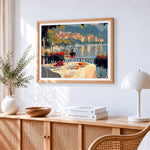Romantic seaside dining paint by numbers artwork displayed on wall as home decor
