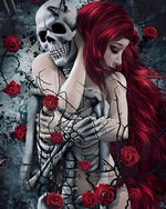 Romantic skeleton and red haired woman paint by numbers kit for beginners