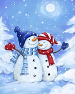 Romantic snowman couple cuddling under the moonlight cross stitch kit for beginners