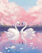 Romantic swans and cherry blossom cross stitch kit for beginners