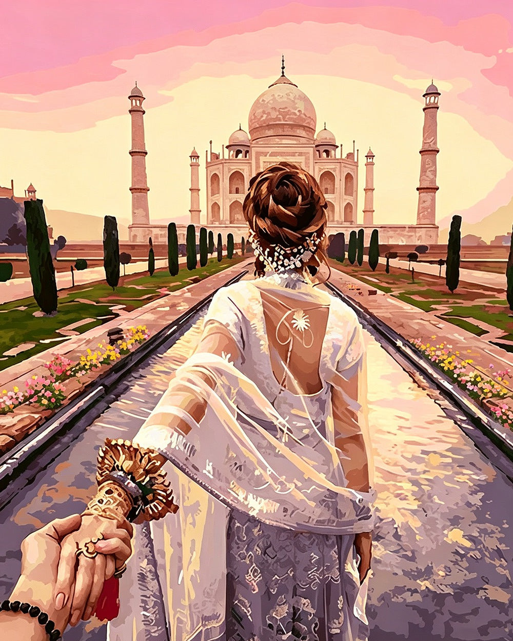 Romantic taj mahal couple cross stitch kit for beginners
