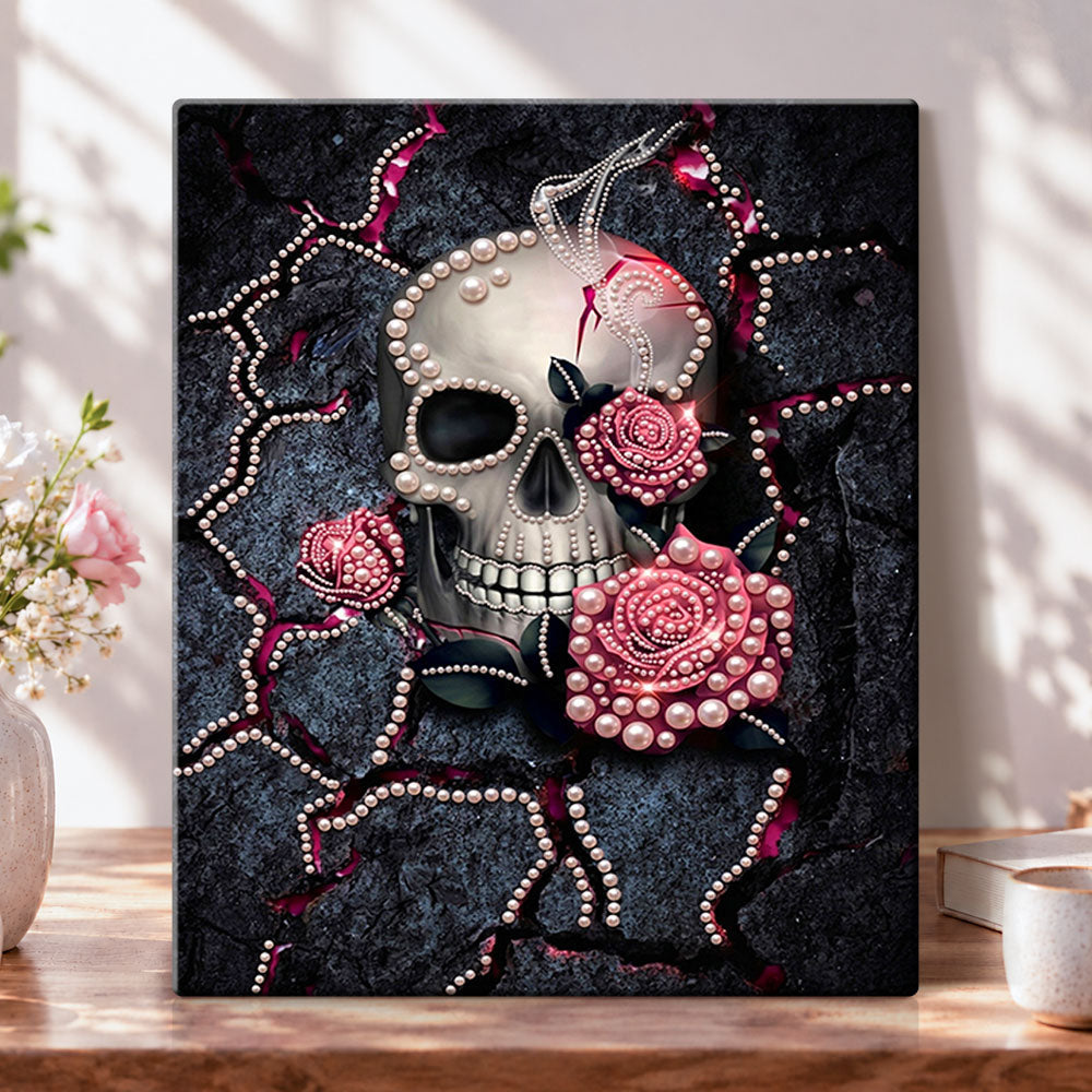 Rose adorned skull pearl diamond painting kit for beginners