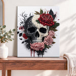 Finished rose pearl skull pearl diamond painting artwork displayed as home decor