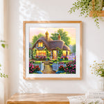 Finished rose petal gift shoppe cross stitch artwork displayed
