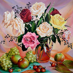 Roses and fruit still life cross stitch kit for beginners