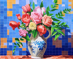 Roses and tulips in porcelain vase paint by numbers kit for beginners