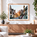Finished rothenburg ob der tauber cross stitch artwork displayed