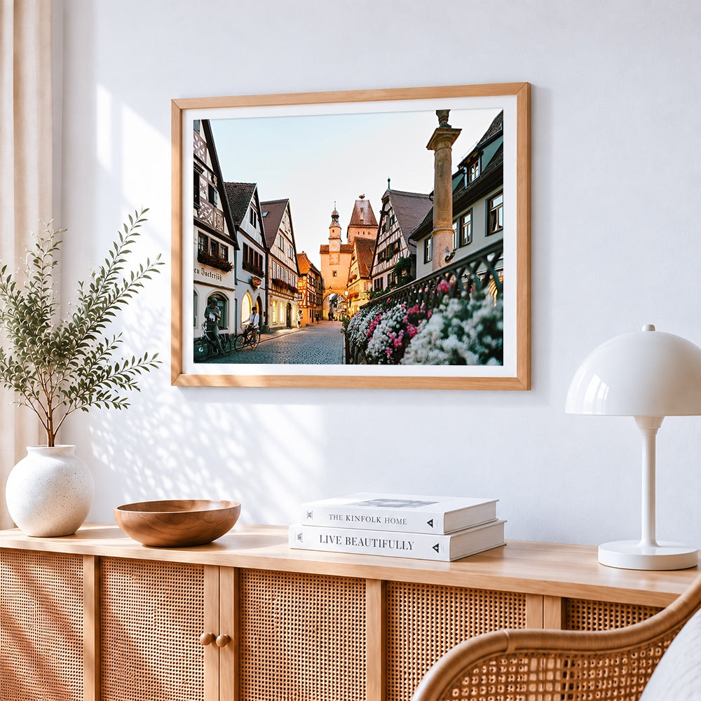 Rothenburg ob der tauber cross stitch artwork displayed on wall as home decor