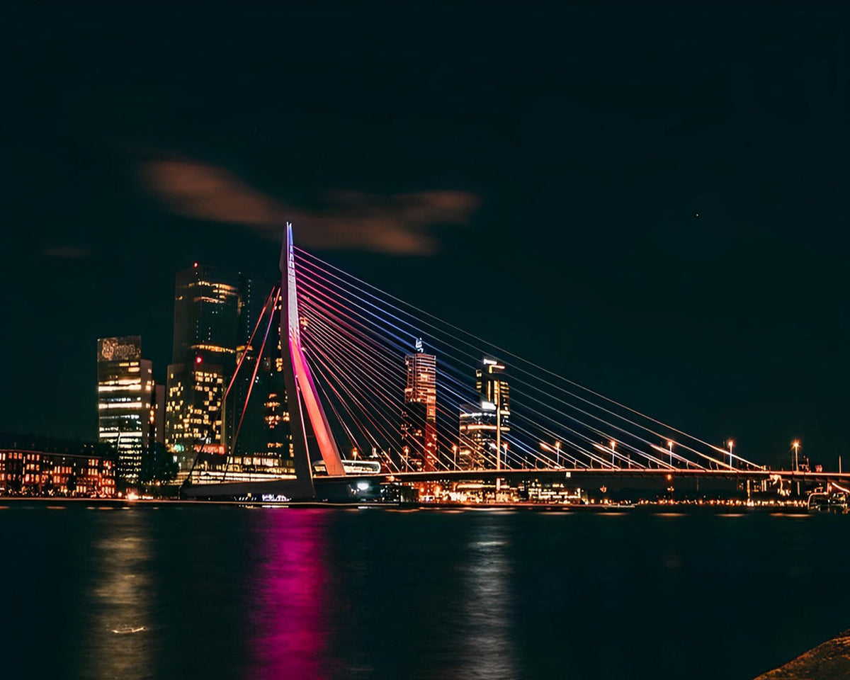 Rotterdam erasmus bridge at night cross stitch kit for beginners