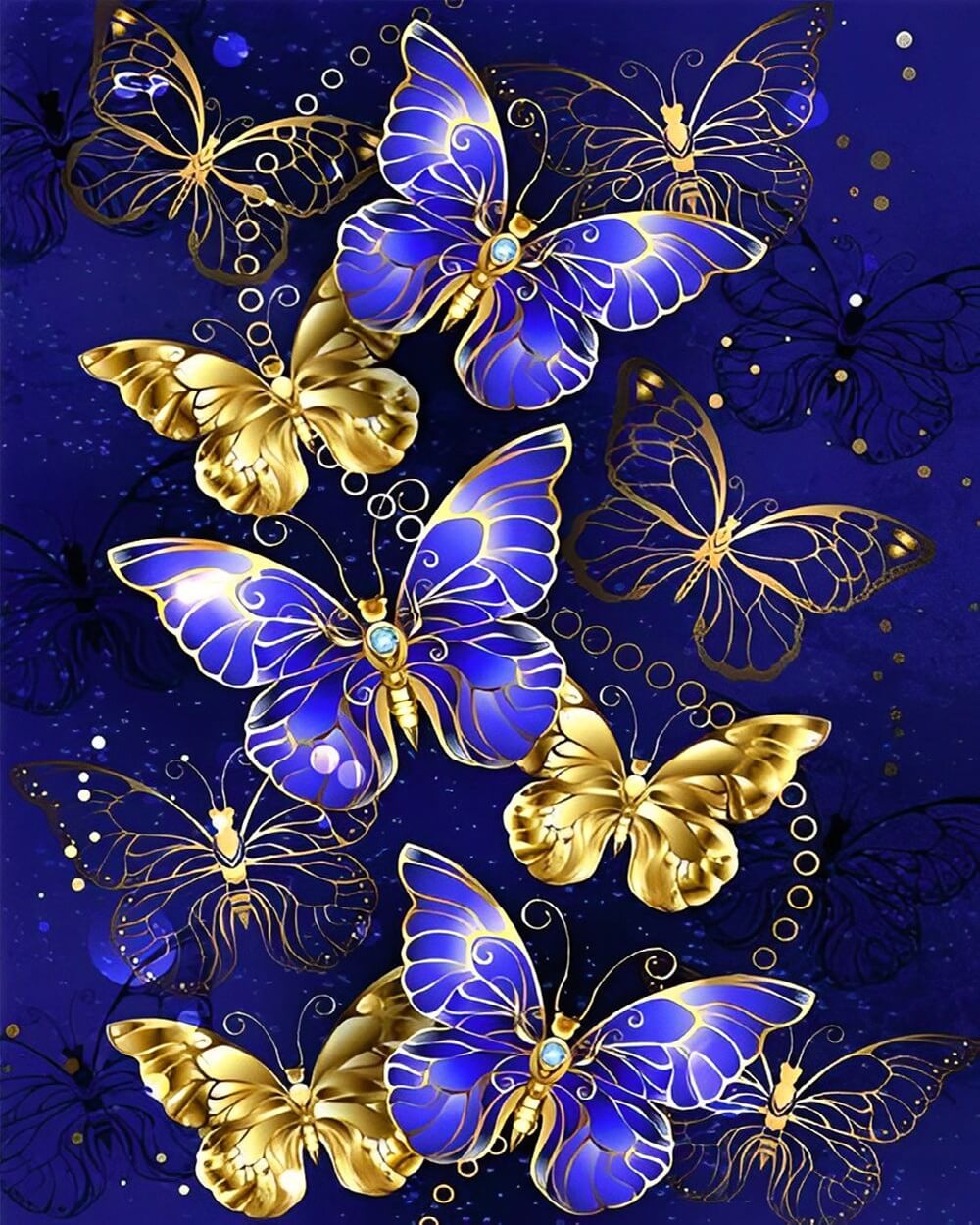 Royal blue and gold butterflies cross stitch kit for beginners