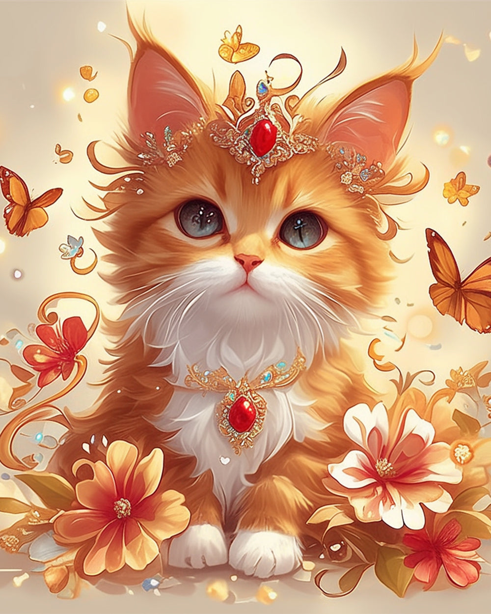 Royal cat with crown and jewels cross stitch kit for beginners