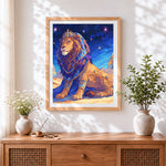 Finished royal egyptian lion cross stitch artwork displayed