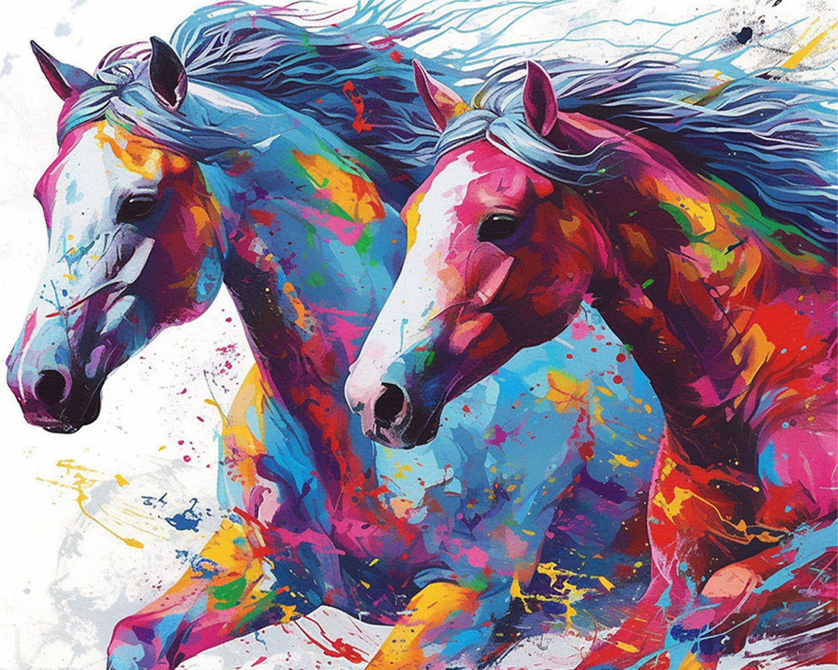 Running colourful horses paint by numbers kit for beginners