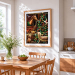 Rustic barn christmas tree with horse cross stitch artwork displayed on wall as home decor