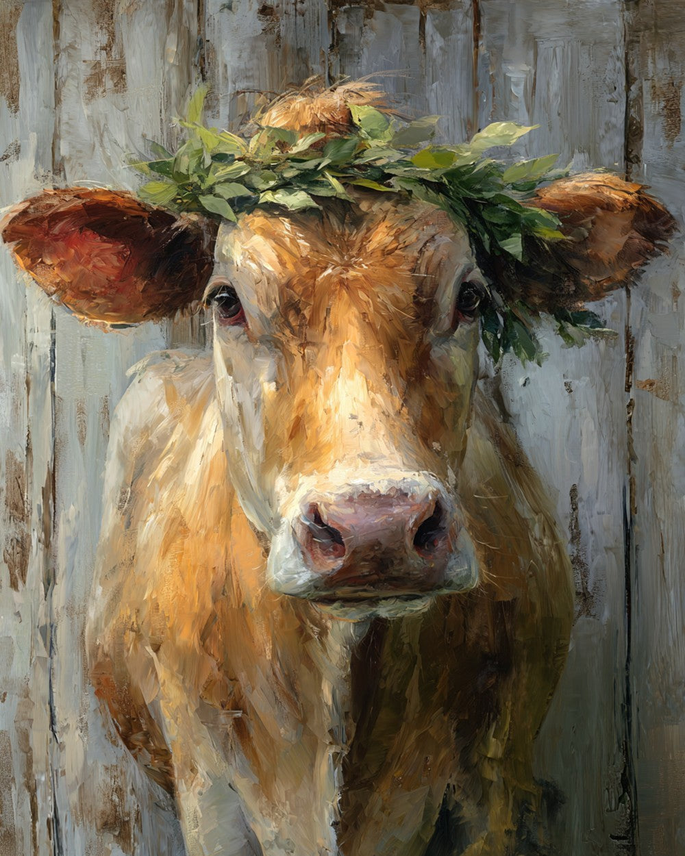 Rustic cow with leaf crown cross stitch kit for beginners