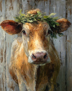 Rustic cow with leaf crown cross stitch kit for beginners