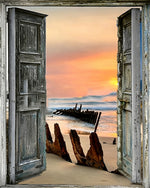 Rustic doors to shipwreck beach cross stitch kit for beginners