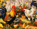 Rustic farmyard rooster, hen and chicks cross stitch kit for beginners