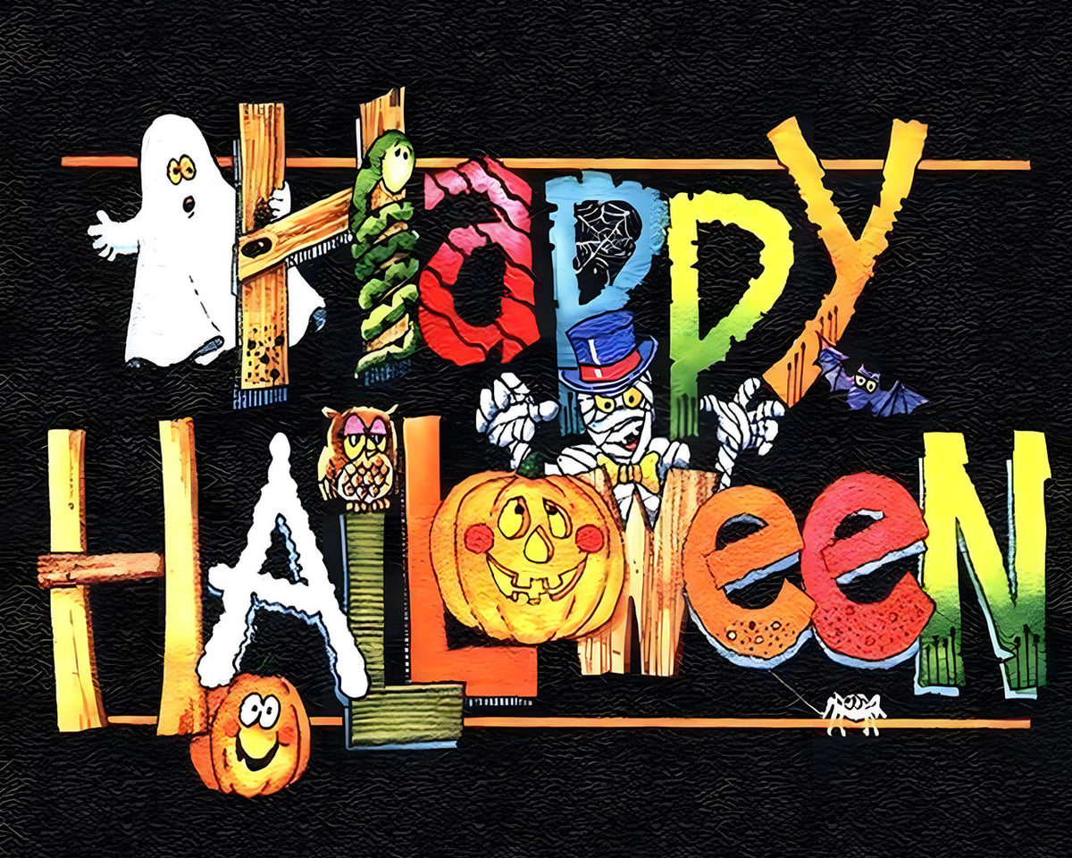 Rustic happy halloween wooden sign cross stitch kit for beginners