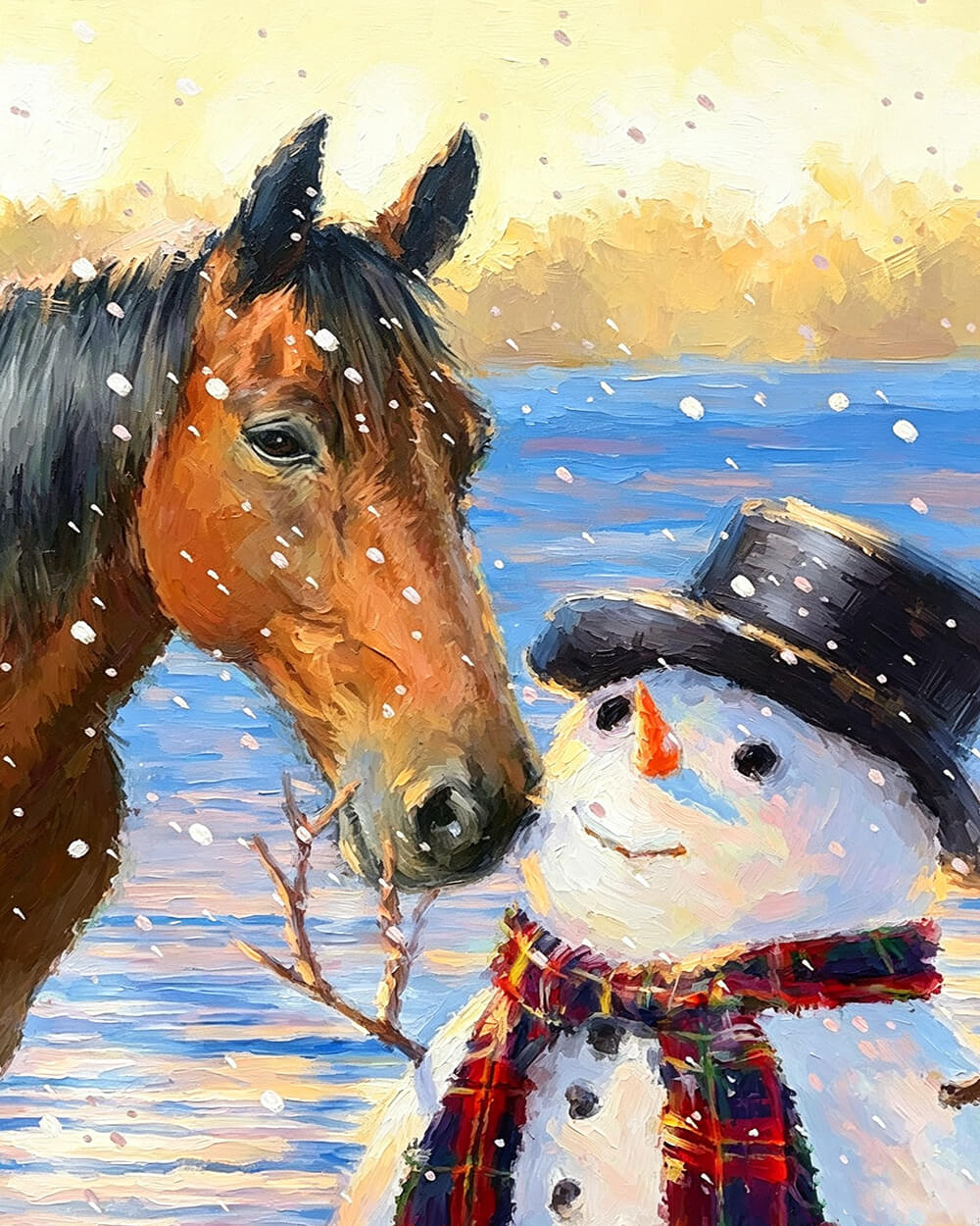 Rustic horse and snowman cross stitch kit for beginners