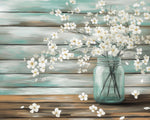 Rustic mason jar with white blossoms paint by numbers kit for beginners