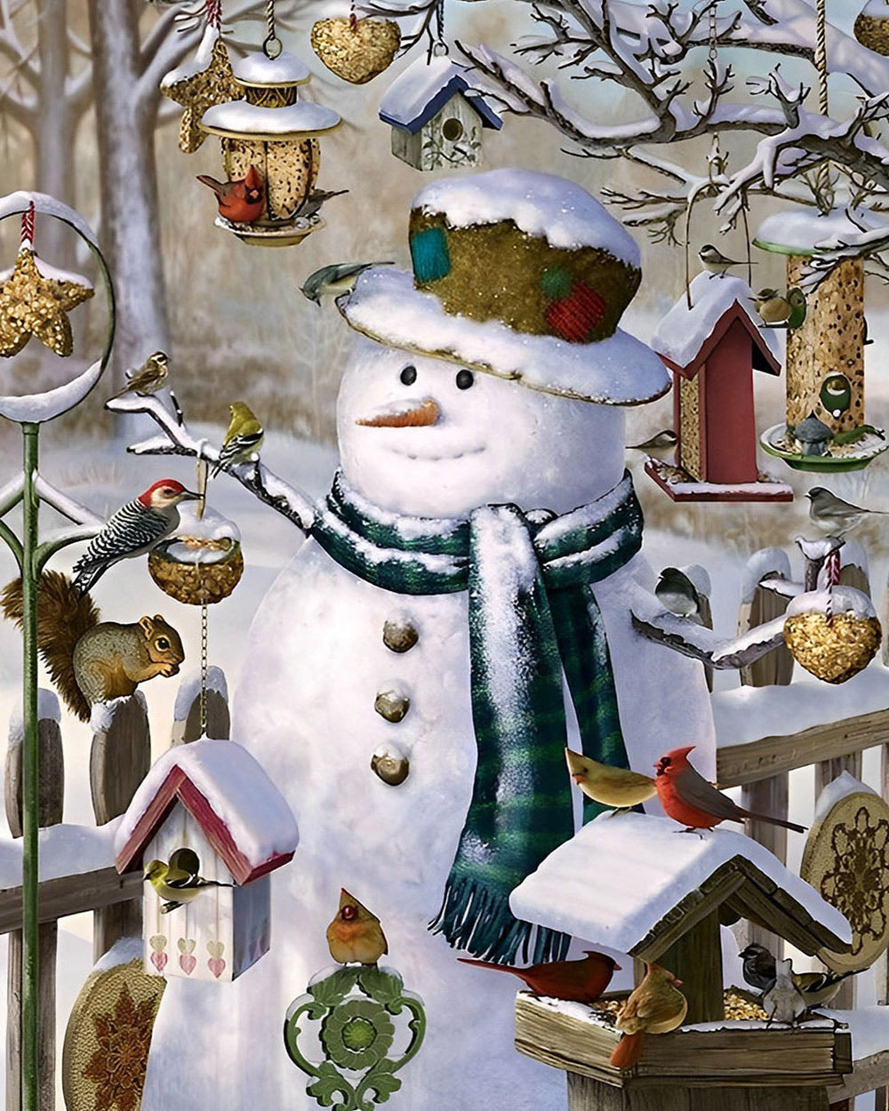 Rustic snowman and bird feeder cross stitch kit for beginners
