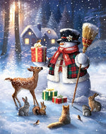 Rustic snowman in plaid coat cross stitch kit for beginners